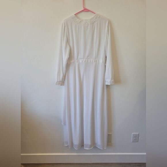 White Elegance Temple Dress Wedding Modest Church Maxi Front Zipper Medium - Picture 10 of 13